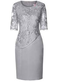 Party Dress Lady Plus Size Godmother Elderly Mothers Grandmother Casual Elegant Gold Silver Wedding Gold Lace Two Pieces Dress + Lace Blouse Overlay Comfortable Luxury Premium Quality - 銀色 - 查看 3