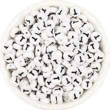 150/300/600 pezzi di perline in acrilico con motivo a lettere dorate su sfondo bianco, 4x7mm, adatte per la realizzazione di gioielli fai-da-te, progetti di collane e braccialetti