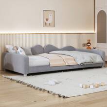 Sairedel Cama infantil estofada 90*200cm, sofá-cama, estrutura de cama, tecido de pelúcia, cama multifuncional macia com encosto e braços, cama juvenil, cama de hóspedes rosa