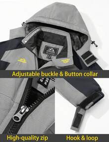 KEFITEVD Men's Mountaineering Ski Jacket Casual Warm Winter Jacket Outdoor Sports Jacket Wind And Waterproof Fleece Lined Jacket Multifunctional Jacket With Full Zipper And Detachable Hood - 淺灰色 - 查看 6