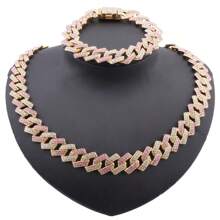 Conjunto de 2 peças de corrente cubana brilhante para homens, colar e pulseira de luxo, estilo hip hop, com brilho, para mulheres e homens, uso diário, presente para o dia dos pais e das mães, com caixas
