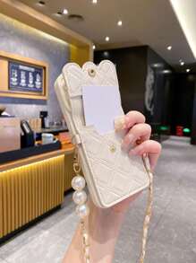 1 pieza Cadena de pared con patrón de mariposa de perla falsa tipo rombo, bolso de hombro cruzado, funda de teléfono anticaída compatible con Apple//Redmi/VIVO/Infinix/OPPO/RENO