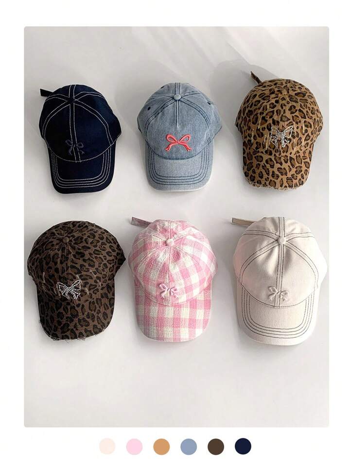 1個 刺繍リボフォフトトップスナップバックキャップ、ヒョウ柄