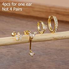4pcs/Set Single Ear Cuff Jewelry Set, Includes Zirconia Earrings, Stainless Steel Stud Earrings, And Copper J-Shaped Hoop Earrings, Cartilage Piercing Accessories, Gift For Valentine's Day, Mother's Day - 4pcs Earrings Set - View 20