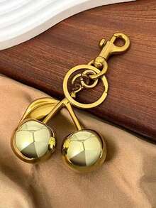 跨境时尚背包挂饰混合金属金色樱桃钥匙扣，樱桃汽车钥匙扣，包包挂件装饰母亲节学校汽车配件可爱哥特Y2k万圣节配件教师节圣诞节礼物创意包包挂绳带身份证夹汽车配件包包挂饰 - 金色 - 查看 1