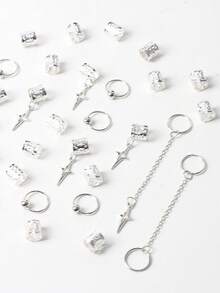 30颗星形流苏脏辫珠，金属吊坠装饰，适合Y2K、派对、朋克、辣妹风格发饰、夏季海滩饰品、校园用品、大学、可爱风、头饰、爪夹、发夹 - 銀色 - 查看 3