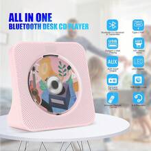 Gueray Portable CD Player, Bluetooth CD Kpop Player For Desktop With HiFi Sound Speaker, Cute FM Radio CD Music Player For Home With Remote Control Dust Cover LED Screen Support AUX/USB Headphone Jack - Pink - View 3