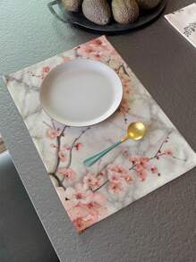 Juego de 1 pieza/4 piezas/6 piezas, Mantel individual de tela/lino de cocina, Mantel individual decorativo simple, Mantel individual con estampado de flores de ciruelo chino, Decoración de habitación para hotel, restaurante, fiesta festiva, Adecuado para decoración de vajilla del hogar durante todo el año