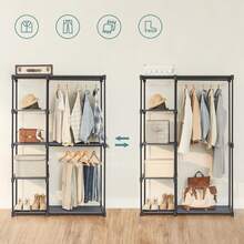 Armoire de Rangement, Penderie Pliable, Dressing, Armoire Métallique, avec Barres de Suspension, Porte-vêtements, pour Vestiaire, Chambre, 112 x 43 x 165 cm/138 x 43 x 182 cm/124 x 43 x 182 cm/205 x 43 x 166 cm/151 x 43 x 166 cm/182 x 43 x 182 cm, Gris - Gris - Voir 2