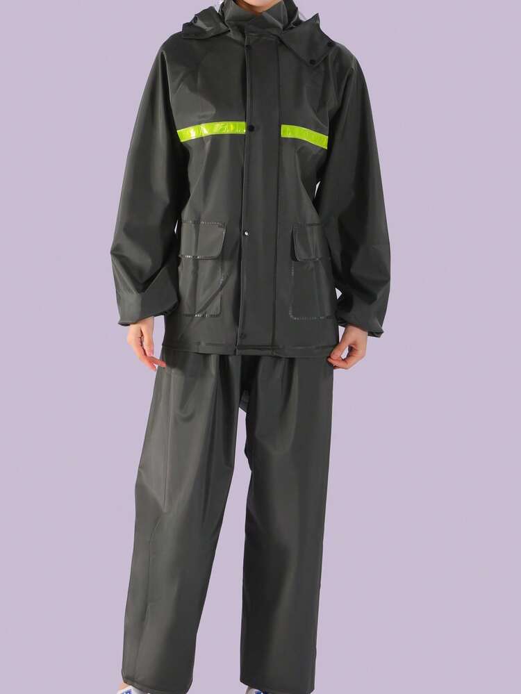 1 套加厚反光雨衣和雨裤，适合骑自行车、摩托车、踏板车、男女通用 - 軍綠色 - 查看 6
