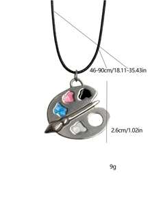 1pc Color Palette Hollow Pendant Necklace, Unisex Stainless Steel Leather Cord Fashion Punk Jewelry For Daily & Party Outfit