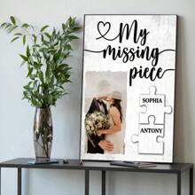 Personalisierter Hochzeits-Leinwanddruck als Geschenk für Paar, mein fehlendes Stück, individuelle Paar Foto und Namen Wandkunst Poster, Geschenke für Neuvermählte Brautparty, Verlobung Hochzeit Jahrestag Geburtstag, Design für Wohnzimmer, Schlafzimmer, Hochzeitsdeko, ohne Rahmen