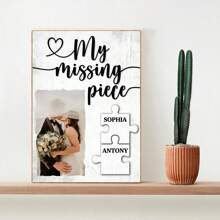 Personalisierter Hochzeits-Leinwanddruck als Geschenk für Paar, mein fehlendes Stück, individuelle Paar Foto und Namen Wandkunst Poster, Geschenke für Neuvermählte Brautparty, Verlobung Hochzeit Jahrestag Geburtstag, Design für Wohnzimmer, Schlafzimmer, Hochzeitsdeko, ohne Rahmen