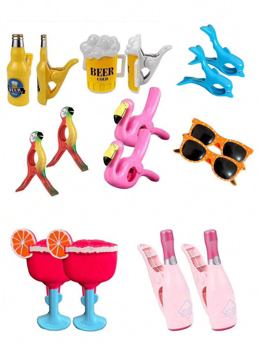 1/2/3 Sets Of Exquisite Beach Towel Clips, Beach Chair Clips, Pool Towel Clips, Large Interesting Clothing Clips, Suitable For Garden, Vacation, Pool Blanket Decoration, Travel Essential Clothesline Clips, Fixed Clips, Travel Home Essential Strong Clips - Multicolor - View 1