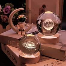 2pcs (Internal Carved Crystal Ball And LED Light Base) - Solar System - Milky Way - Saturn - Universe Series Internal Carved Glass Crystal Ball Night Light - Bedroom Desktop Room Decoration - Small Ornament - USB Light - Creative Birthday Gift Valentine's Day