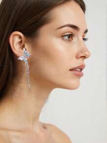 1 par de pendientes de aro exagerados para mujer con lazo de circonita incrustada, accesorios elegantes de mujer, de alta gama, para uso diario, un regalo