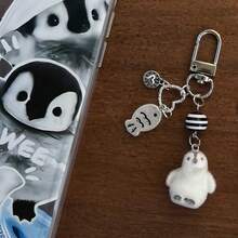 New Design Y2K Style, Cute Black & White Penguin Beaded Flocked Phone Lanyard, Phone Charm, Phone Accessory, Bag Charm, Keychain - Black and White - View 9