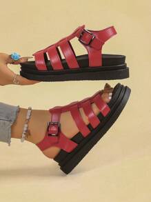 Women's Flat Sandals, New Thick Bottom Black Sandals, Roman Style Non-Slip Versatile Fashion Sandals For Summer Casual Beach