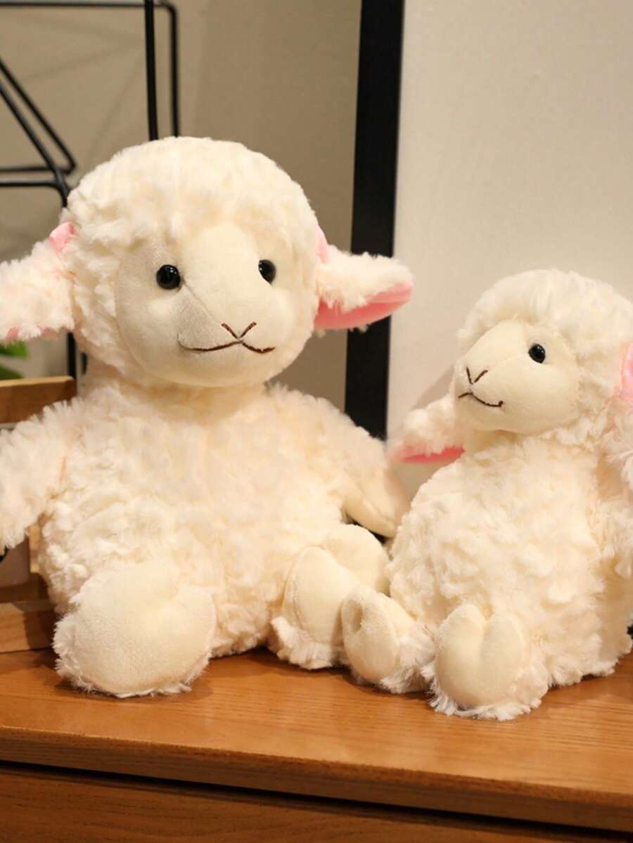 可爱蝴蝶结小绵羊毛绒公仔，栩栩如生的柔软小羊填充动物玩偶，儿童礼物