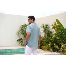 Men's Short Sleeve Button Up Hawaiian Shirt 1950s Vintage Bowling Shirtshalloween - 夏威夷紅黃花 - 查看 5