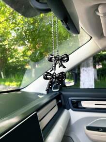 Cute Bow Tie Car Pendant, Decorative Rearview Mirror Hanging Ornament, Polka Dot Bow Tie Car Accessory (Polka Dot Bow Tie Is Single-Sided)