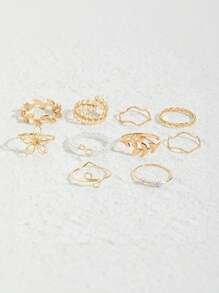 10 sztuk dziewczęcy złoty modny elegancki kwiat wycięty projekt pierścionka combo - nadaje się do codziennego dopasowania dekoracji