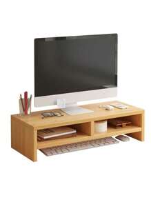 1pc Wooden Monitor Stand For Desk, Monitor Riser, Wooden Monitor Riser Desk Storage Cabinet Computer TV Shelf, Saving Desk Space Elevating Computer Stand With Keyboard Management, For Office And Dormitory Use,School Supplies,Back To School