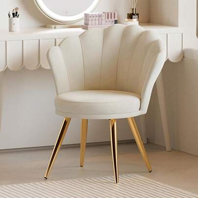 Hawthyhome Velvet Accent Chair With Gold Metal Legs •Vanity Chair For Makeup Room •Upholstered Guest Chair For Living Room •Side Chair For Bedroom, White