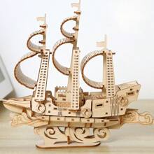1 szt. 3D Kreatywność Ocean Żaglowiec Puzzle, DIY Ocean Theme Drewniany Model Puzzle - 3D Żaglowiec Łamigłówka, Odpowiednie dla Hobbystów I Kolekcjonerów, Ocean Decor | Żywy Wyświetlacz | Angażująca Aktywność DIY, Model Statek Puzzle Z 82 Elementami, Poziom Trudności 3 Gwiazdki, Lepsze Z Klejem, Wystrój Domu