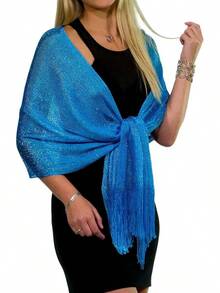 Metallic Glitter Shawl Wrap For Evening Dresses And Weddings - Turquoise - View 1