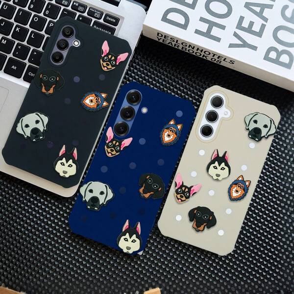 Pelly Piggy غطاء هاتف سيليكون مثقوب لهواتف Galaxy A55/A15/S25 و Redmi 13C 14C - مع 5 تصاميم سحر كلاب هاسكي وليبرادور مقاوم للصدمات