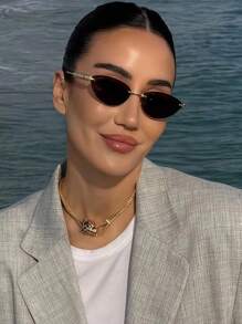 1pc Frameless Cat Eye Fashion Glasses Metal Retro Personalized Versatile High-End Women's Fashion Glasses Suitable For Daily Wear Street Photography Vacation Travel Summer Beach Accessories Women's Accessories Brown Glasses Preppy Style For Back To School Cat Eye Shape Temple Decor