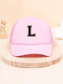 1Pc Children's 26 Letter Printed Baseball Cap, Cute Pink Sunshade Baseball Cap, Mesh Breathable Trucker Cap