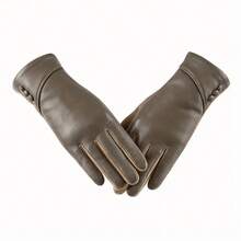 Guantes de cuero para pantallaáctil para mujer con forro polar suave, perfectos para un calor elegante en los fines de semana informales - Caqui - Ver 13