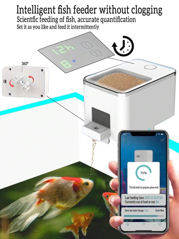 Intelligent Timing Automatic Feeder Feeding Dispenser 8/12/24/48H Timer Essential For Outdoor Use Goldfish Feeder Large Capacity Intelligent Speaker Voice Remote Control Fish Feeding Control Food Volume Fish Tank Timed Large Capacity Dual Anti Blocking Electric Fish Feeder Silent Operation For Ornamental Fish