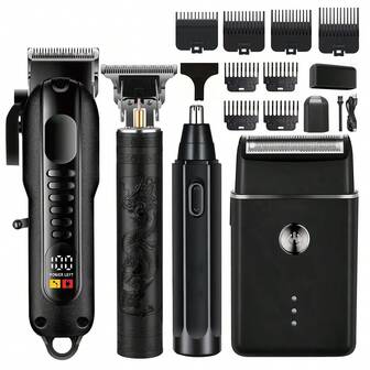 4-In-1 Men's Grooming Kit, Includes Beard Trimmer - Professional USB Rechargeable Grooming Set With Nose Hair Trimmer, Ideal Gift
