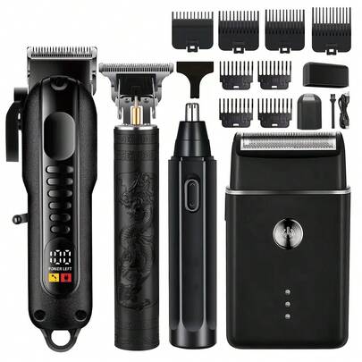 Kit de aseo para hombres 4 en 1, incluye recortadora de barba - Juego de aseo profesional recargable por USB con recortadora de vello nasal, regalo ideal