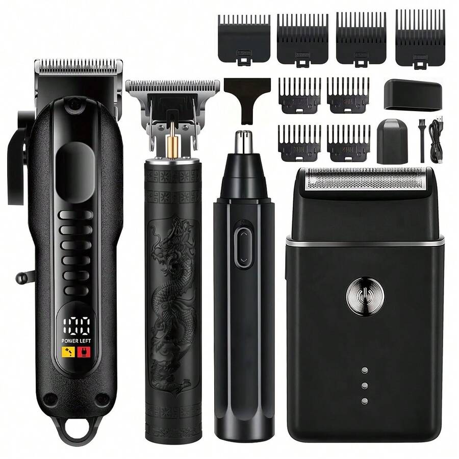 4-In-1 Men's Grooming Kit, Includes Beard Trimmer - Professional USB Rechargeable Grooming Set With Nose Hair Trimmer, Ideal Gift