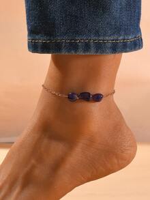 1pc Elegant Colorful Sea Glass Crushed Stone Beaded Anklet, Women Fashion Jewelry Accessories Suitable For Summer Beach Vacation