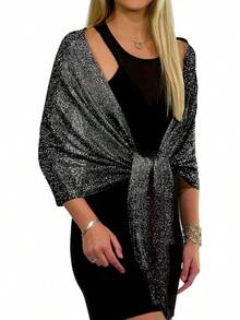 Metallic Glitter Shawl Wrap For Evening Dresses And Weddings - 黑色/銀色 - 查看 1