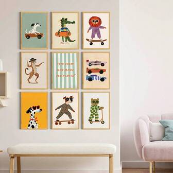 1 st / 3 st väggkonst posters valfri ram / inramad modern hund lejon björn skateboarding väggkonst posters djur barnrum kanvas målning tryck sporttema bilder modern barnrumsinredning