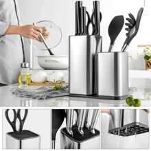 Messerhalter, Silberner 2-in-1-Messerblock, Messerhalter, Edelstahl-Messerhalter