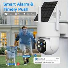 4MP Wireless Outdoor Solar Surveillance Camera,Powered By 7500mAh Battery, 5G WiFi Smart Surveillance Camera, With Spotlight And Alarm, Two-Way Audio, Color Night Vision, AI And PIR Motion Detection, AI Detection For Home Security, Supports Alexa, Two-Way Communication, Waterproof, Cloud/SD Storage