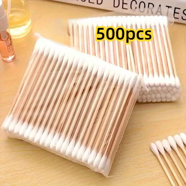 500/1000pcs High Quality Double-Headed Cleaning Swabs, Beauty Salon Cleaning Swabs, Wooden Cleaning Swabs, Beauty And Personal Care Tips, Disposable Round Ear Cleaning Swabs, Suitable For Ear And Nose Cleaning, Multi-Functional Beauty And Cleaning Tool, High Quality Beauty Tool, Cleaning Eyeliner Nail Polish, For Makeup And Personal Care, Multi-Functional Beauty Tool, Makeup Tool, Cleaning Tool, Household Cleaning Swabs, Makeup Remover, Ear Cleaning, Outdoor Care Tool Accessory
