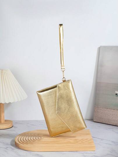 1 pieza Bolso de mano plegado de lujo de estilo minimalista de PU, monedero, bolso de noche brillante, adecuado para mujeres, niñas, eventos formales, fiestas, compras, viajes, despedida de soltera, etc.