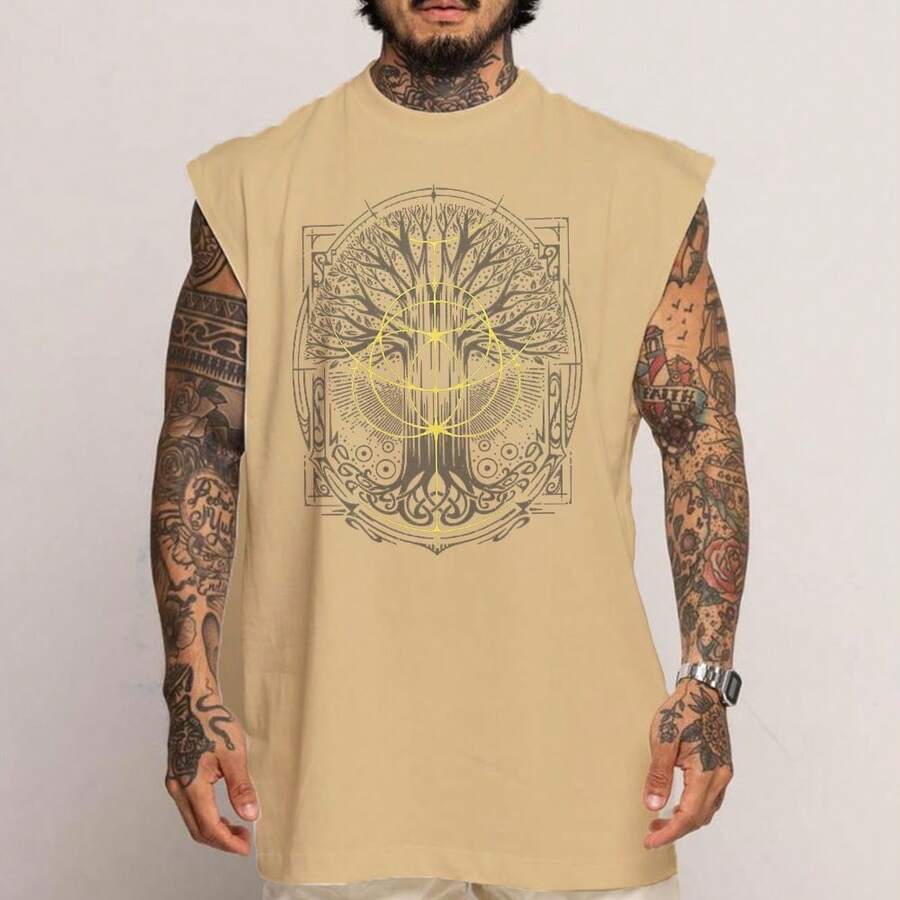 Oversized Long Cotton Tank Top Elden Ring Symbol Art Game Geek Mode - Vàng - Xem 1