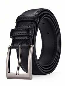 男士皮带 - 经典黑色，商务休闲风格，合金扣，适合工作和休闲场合 - 送给爸爸或丈夫的完美礼物，单叉扣，正式皮带，秋季、万圣节秋冬季配饰，适合青少年、青年、男士，休闲、户外、运动、度假、毕业礼物、生日礼物、日常穿着