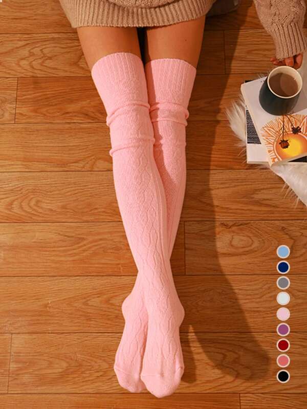 ECIEXI ECIEXI 1 Pair Thick Knit Cable Thigh High Socks, Soft & Warm Chunky Knit Knee High Socks, High Quality Over-The-Knee Socks, Comfortable & Warm For Autumn And Winter, Women Gift, Suitable For Daily Wear