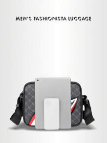 Fashionable Men's Casual Plaid One Shoulder Sports Messenger Bag, Stylish Square Messenger Bag For Men, Unique Shark Mouth Design Luxury Men's Small Bag, Men's Messenger Bag For Sports, Travel, Holidays, Retro