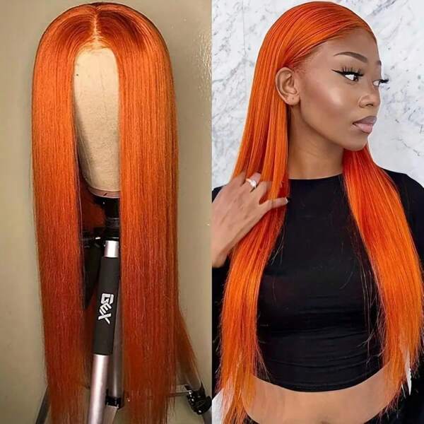 Perruque frontale en dentelle à densité de 200% 13x4, cheveux humains pré-épilés avec des cheveux de bébé #4/27 Highlight dégradé Honey Blonde HD Transparent Straight Lace Frontal Perruques de cheveux humains Ligne de cheveux naturelle Perruque de cheveux vierges brésiliens en cheveux humains pour femmes Apparence naturelle des cheveux mélangés